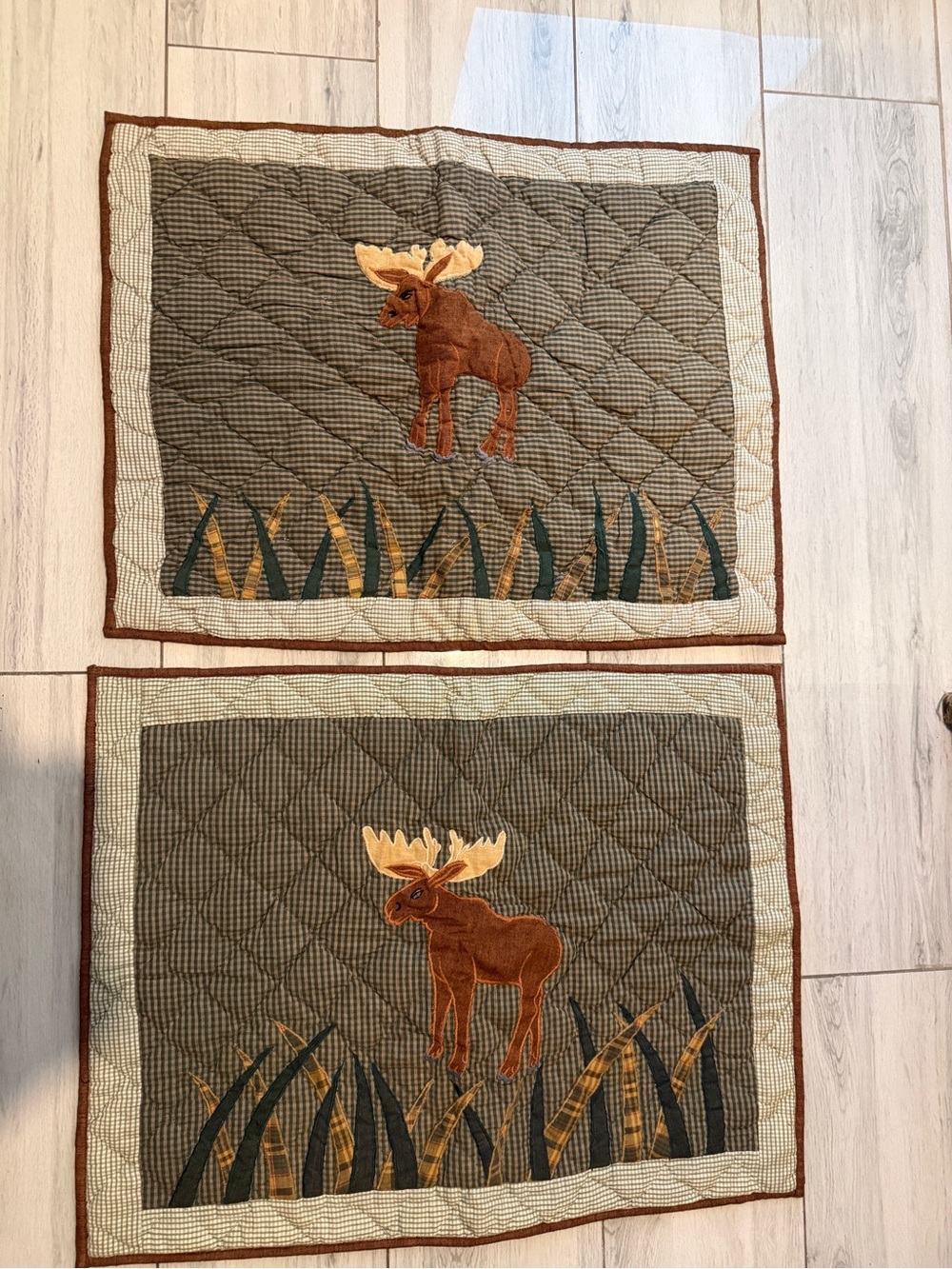 2 Patch Magic Quilted Moose  Pillow Sham Cotton 20 By 26 inches